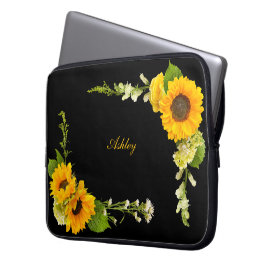 Capa Para Notebook Cottage Country Girassóis em Preto com Nome