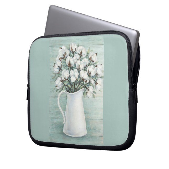 Capa Para Notebook Cotton Flowers Farmhouse Electronics Travel Bag (Frente Esquerda)