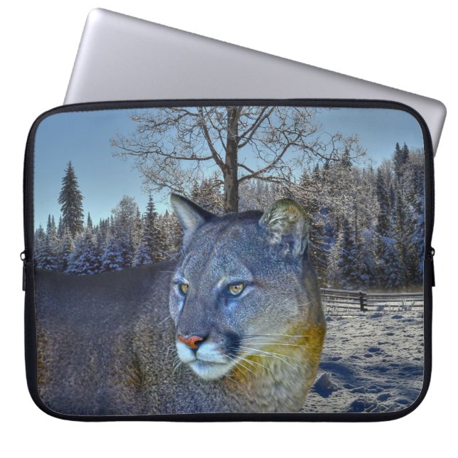 Capa Para Notebook Cougar Mountain Lion & Winter Tree (Frente)