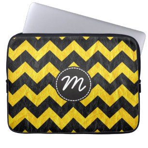 Capa Para Notebook Couro amarelo preto moderno de Chevron