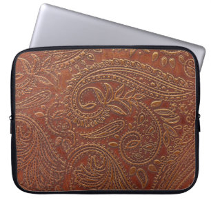 Capa Para Notebook Couro castanho, padrão floral de ferramentas.