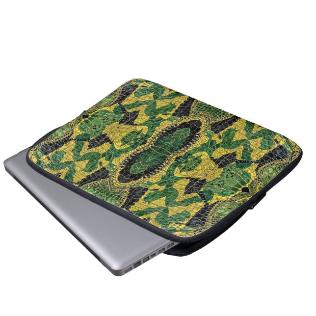 Capa Para Notebook Couro de Dragão Crocodilo Jacaré Amarelo Verde (Frente Inferior)