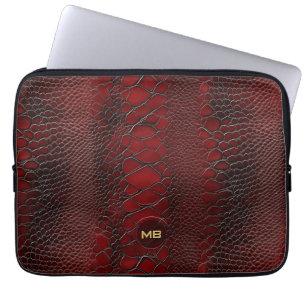 Capa Para Notebook Couro-de-Snakeskin vermelho monograma com relevo