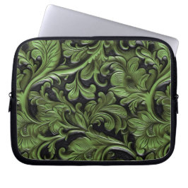 Capa Para Notebook Couro trabalhado verde rústico