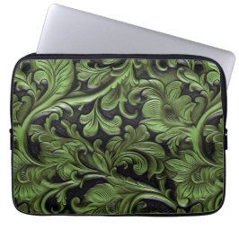 Capa Para Notebook Couro trabalhado verde rústico