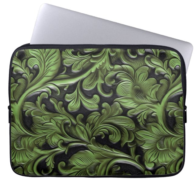 Capa Para Notebook Couro trabalhado verde rústico (Frente)