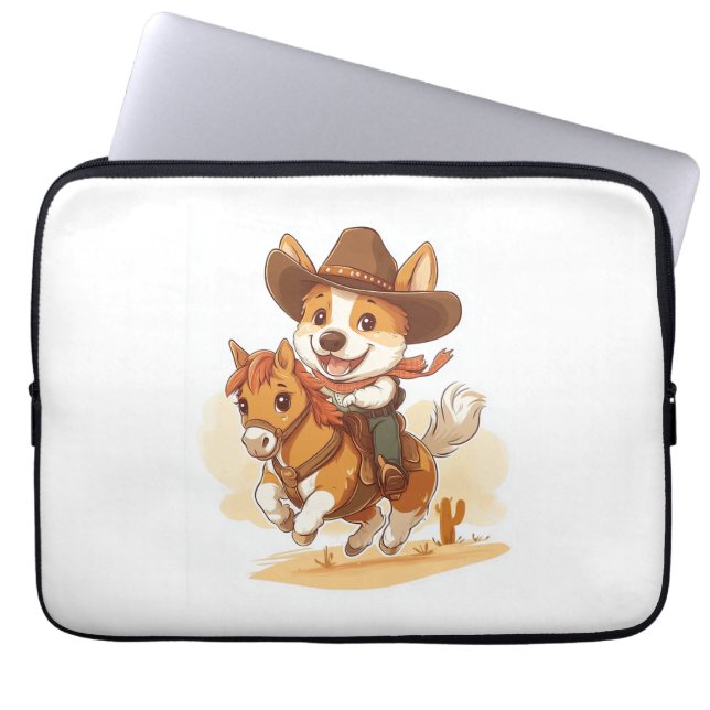 Capa Para Notebook Cowboy Corgi - Cão Rodeo Ocidental (Frente)