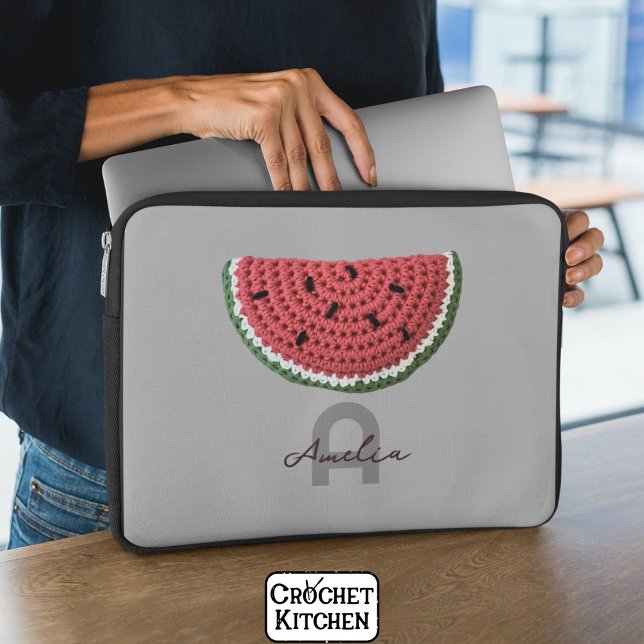 Capa Para Notebook Cozy Crochet Watermelle Fruta Monograma Estético (Criador carregado)