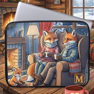 Capa Para Notebook Cozy Fox Family Custom Monogram