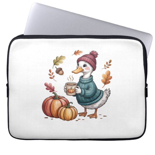 Capa Para Notebook Cozy Pumpkin Café Goose Fall Art (Frente)