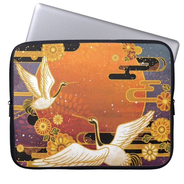 Capa Para Notebook Crane Bird Chrysanthemum Padrão Japonês (Frente)
