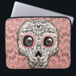 Capa Para Notebook Crânio de Açúcar rosa e Dourado e Corações Brancos<br><div class="desc">Design personalizado</div>