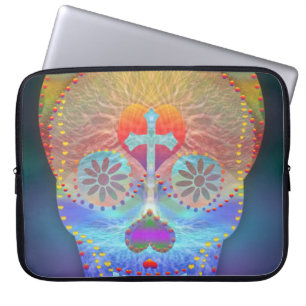 Capa Para Notebook Crânio do açúcar com fundo colorido arco-íris