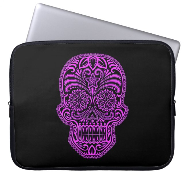 Capa Para Notebook Crânio roxo e preto decorativo do açúcar (Frente)