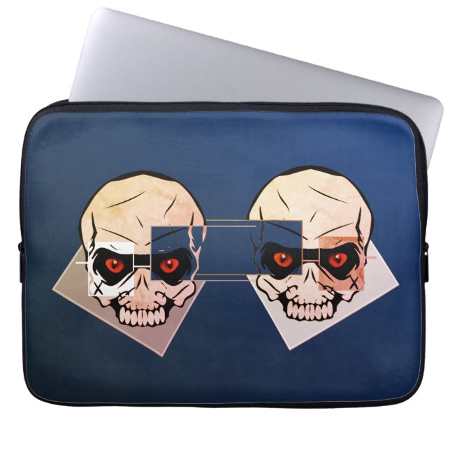 Capa Para Notebook Crânio vermelho; fundo azul para mudar? (Frente)