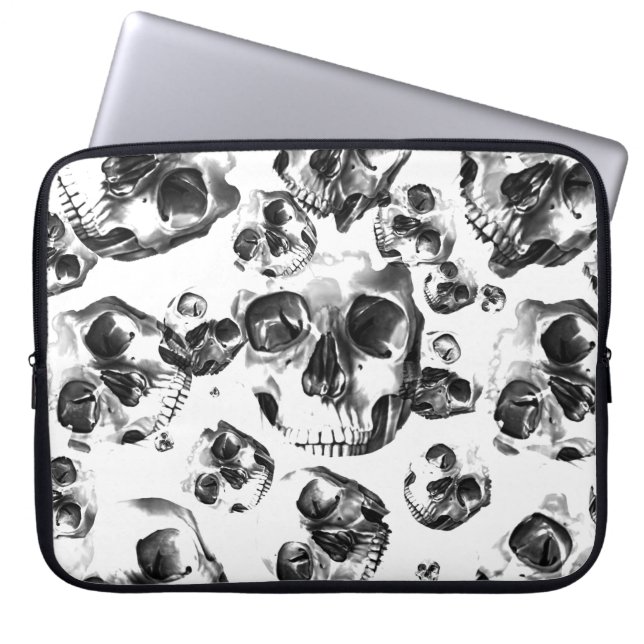 Capa Para Notebook Crânios Preto e Branco Padrão de Arte de Caveira (Frente)