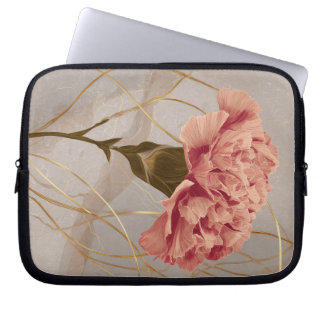 Capa Para Notebook Cravo Floral Rosa Bege Dourado