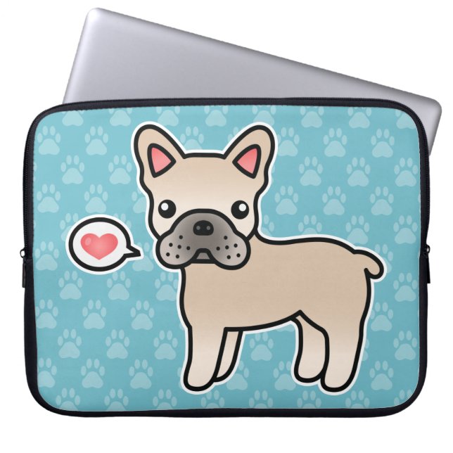 Capa Para Notebook Creme Desenho Animado Amor Bulldog Francês (Frente)