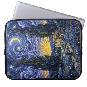 Capa Para Notebook Crepúsculo de Cipreste Estilo Van Gogh Lua da Meia