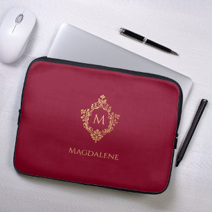 Capa Para Notebook Crest Falso Ouro Vintage Burgundy Monograma