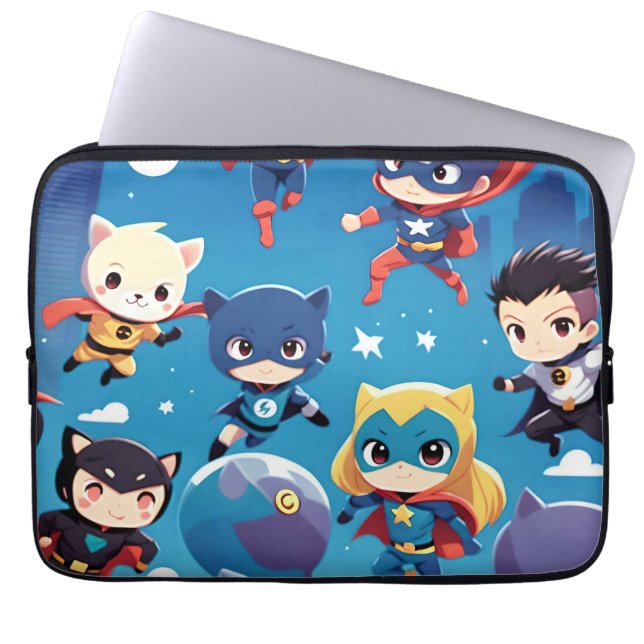 Capa Para Notebook Crianças super-heróis voando alto (Frente)