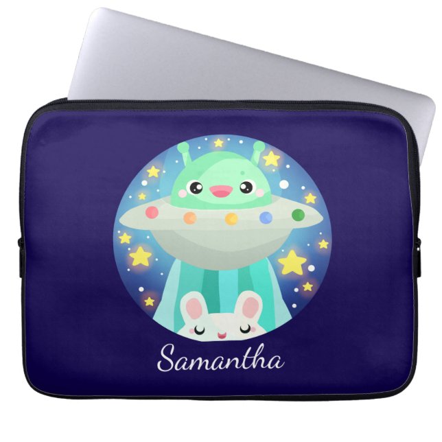 Capa Para Notebook Criatura Espacial Bonita E Coelho Coelho (Frente)
