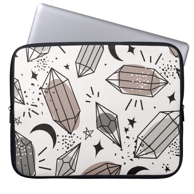 Capa Para Notebook Cristais, Lua, Estrelas, Design sobrepostos. (Frente)