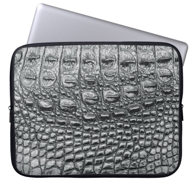 Capa Para Notebook Crocodilo Noir: Preto Couro Mito (Frente)