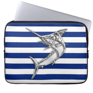 Capa Para Notebook Cromo de Peixes Marlin em faixas náuticas