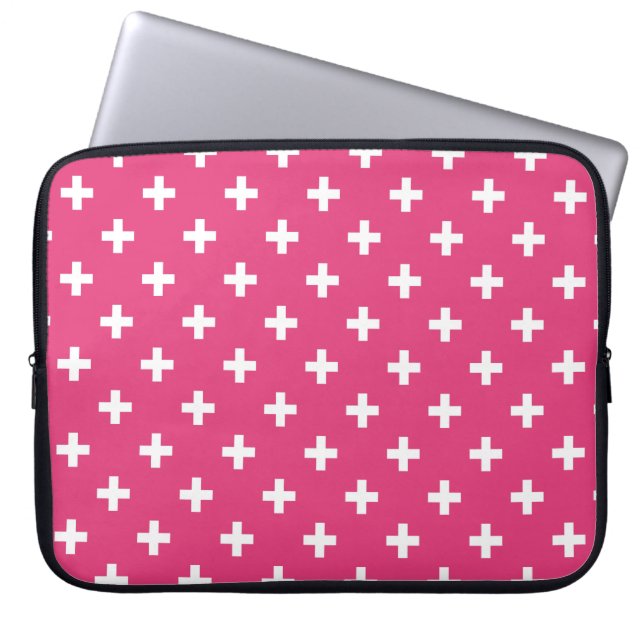 Capa Para Notebook Cruzes de polca branca em fuchsia (Frente)