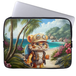 Capa Para Notebook Cubo Joyful Tiger com mochila e café
