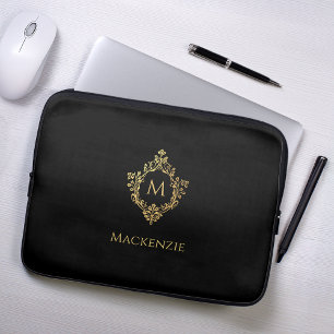 Capa Para Notebook Cume Elegante Preto Monograma Ouro Falso Vintage