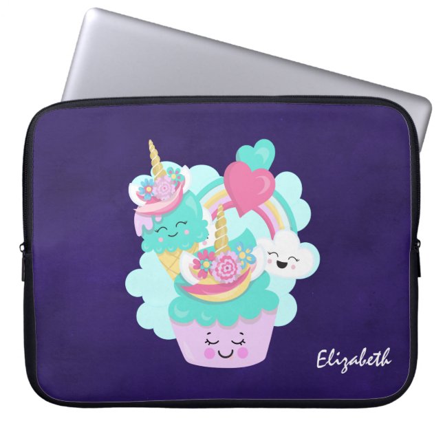 Capa Para Notebook Cupcake bonito e Sorvete feliz (Frente)