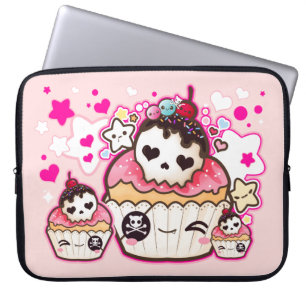 Capa Para Notebook cupcake do crânio de Kawaii com estrelas e coraç