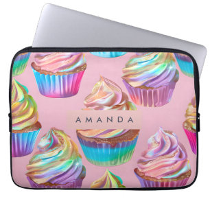 Capa Para Notebook Cupcake Pastel Arco-Íris Personalizado com Brilho