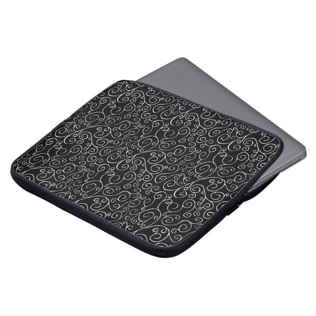 Capa Para Notebook Curvas de Rolagem Brancas em Preto (Frente Topo)
