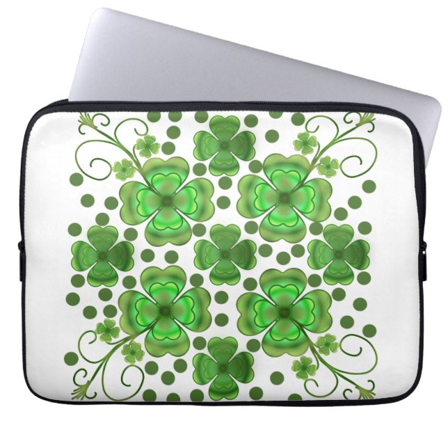 Capa Para Notebook Custom Metallic Green Clover & Swirl Pattern  (Frente)