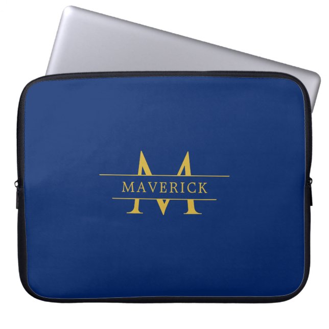 Capa Para Notebook Custom Name With Monogram Stylish Navy (Frente)