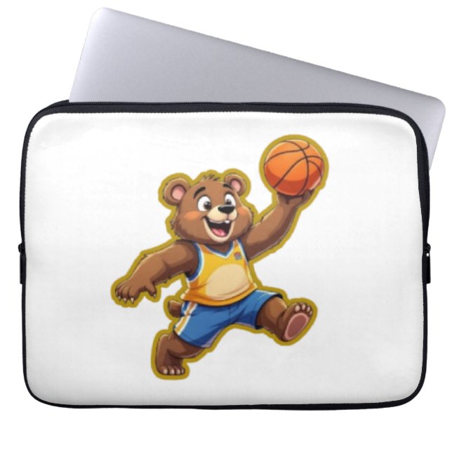 Capa Para Notebook Cute 3D Teddy Bear Playing Basketball – Adorable S (Frente)