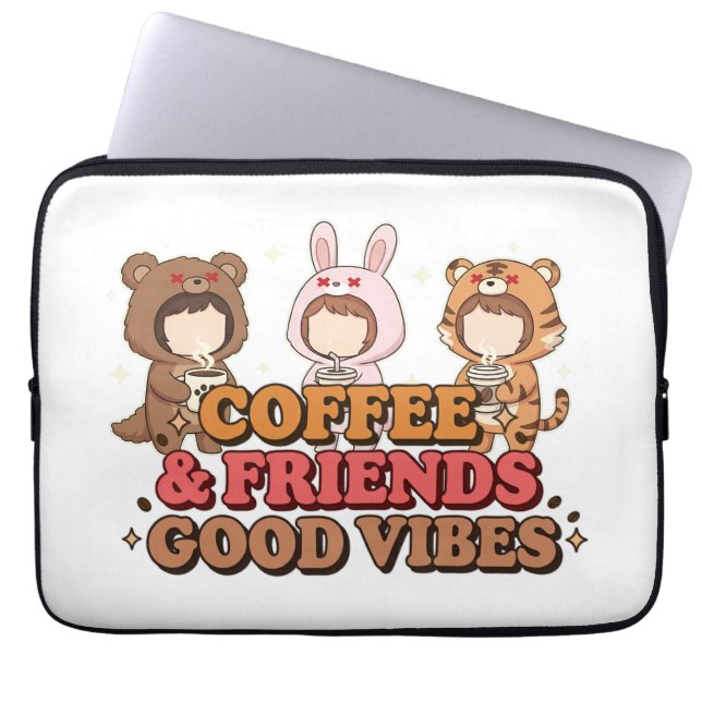 Capa Para Notebook Cute Animal Friends Coffee Lovers (Frente)
