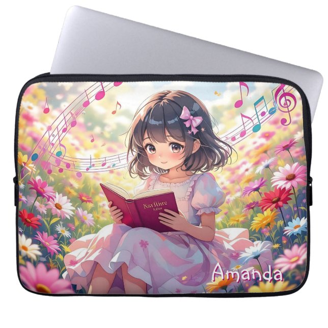Capa Para Notebook Cute Anime Girl Reading a Book Personalized (Frente)