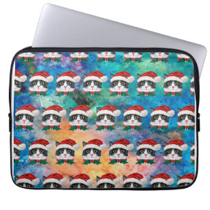 Capa Para Notebook Cute Black and White Christmas Cat Faces Pattern