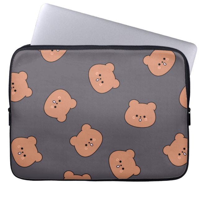 Capa Para Notebook Cute Brown Teddy Bear Face Pattern Dark Blue (Frente)