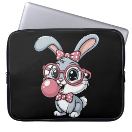 Capa Para Notebook Cute Bunny with Glasses Blowing Bubble Gum