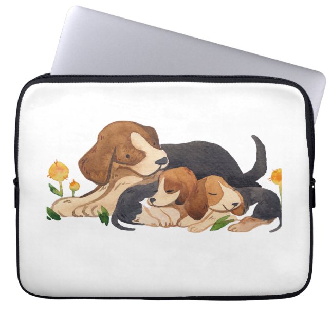 Capa Para Notebook Cute Cachorros Beagle em Aquarela & Borboleta Esto (Frente)