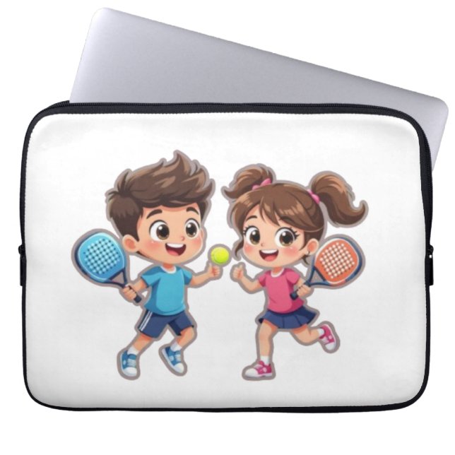 Capa Para Notebook Cute Cartoon Boy and Girl Playing Padel Tennis – F (Frente)