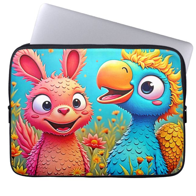 Capa Para Notebook Cute Cartoon Parrot Bunny Art (Frente)