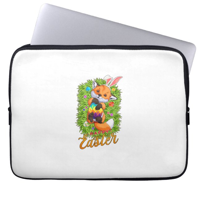 Capa Para Notebook Cute Fox Bunny Ears Happy Easter Fox with Easter E (Frente)