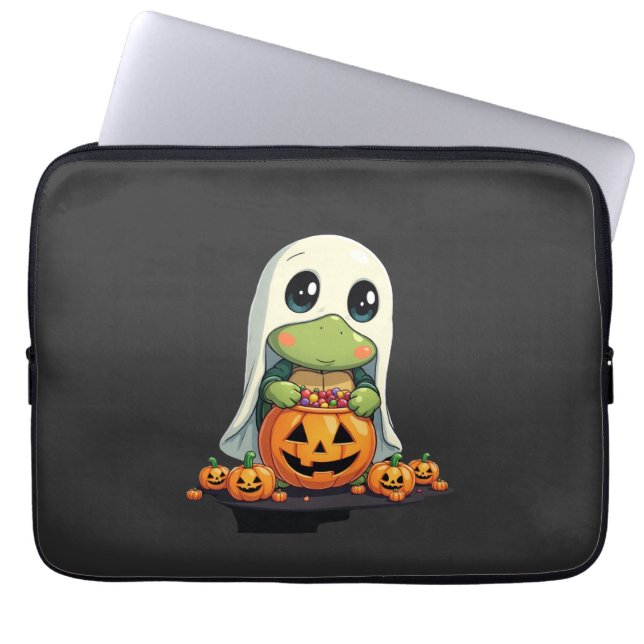 Capa Para Notebook Cute Halloween Turtle Ghost with Candy (5) (Frente)