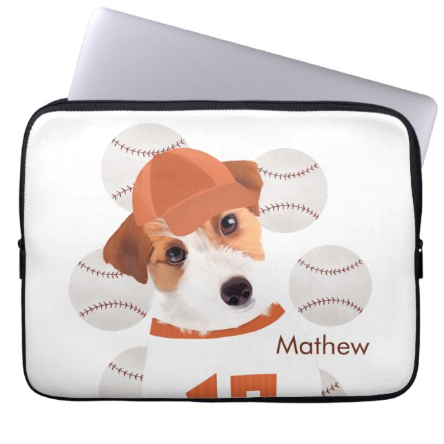 Capa Para Notebook Cute Jack Russell Cachorro Baseball Jersey e bolas (Frente)
